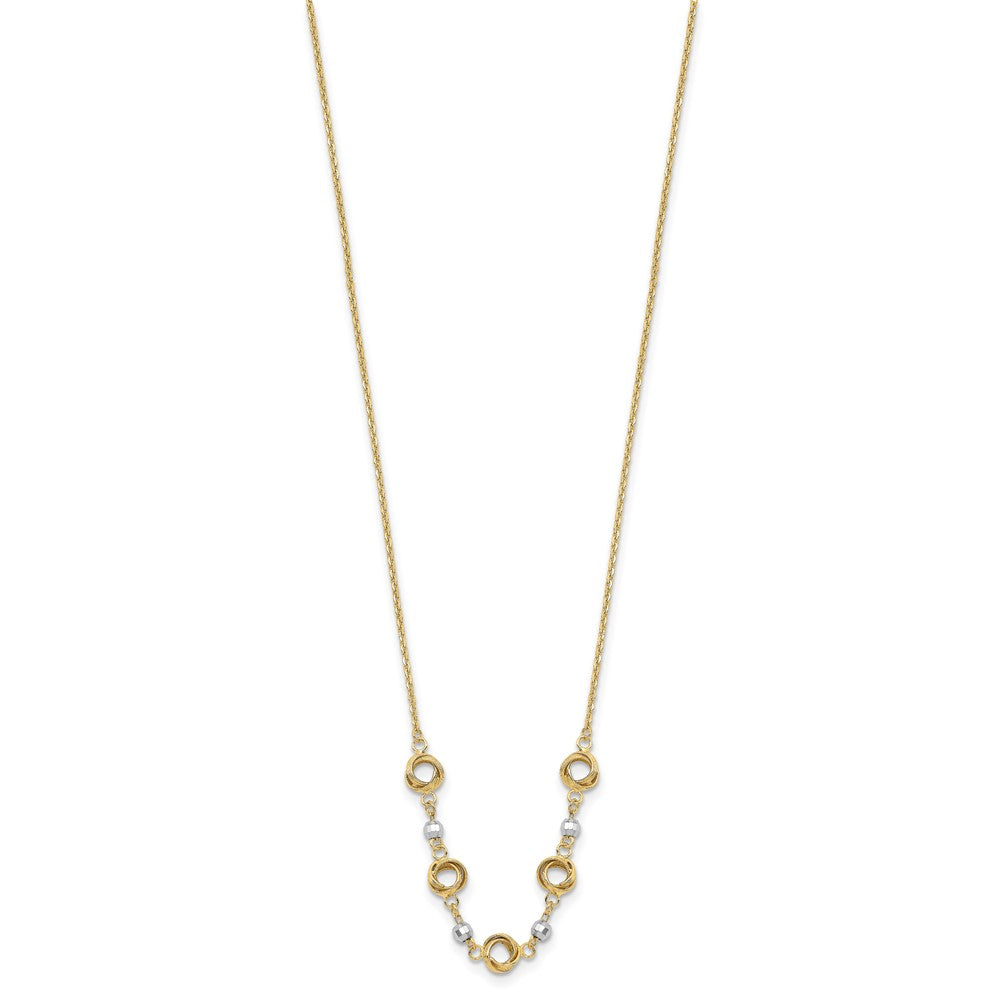 14K Two-Tone Two Tone 2 In Ext Polished Love Knots D/C Bead Necklace