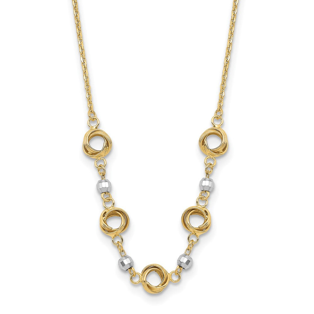 14K Two-Tone Two Tone 2 In Ext Polished Love Knots D/C Bead Necklace