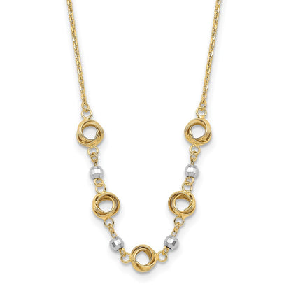 14K Two-Tone Two Tone 2 In Ext Polished Love Knots D/C Bead Necklace