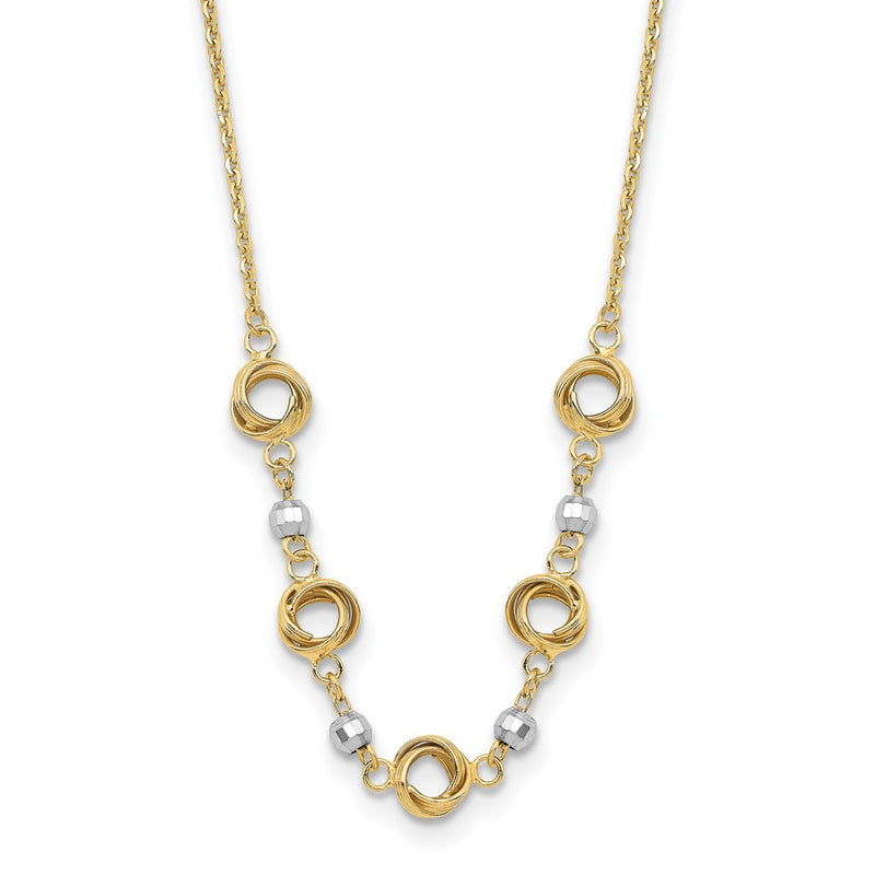14K Two-Tone Two Tone 2 In Ext Polished Love Knots D/C Bead Necklace
