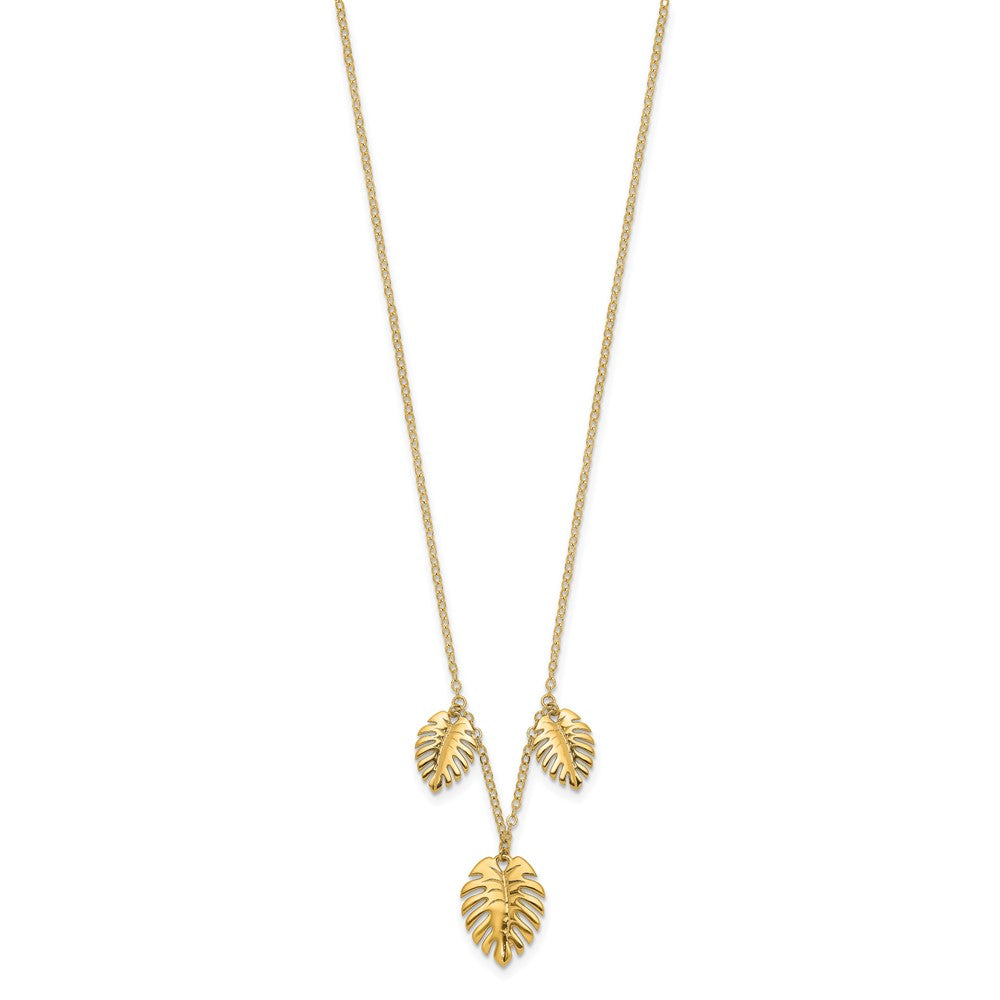 14K Yellow Gold Polished Dangle Palm Leaves Necklace