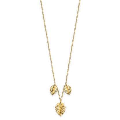 14K Yellow Gold Polished Dangle Palm Leaves Necklace