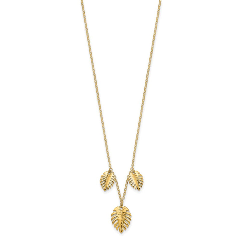 14K Yellow Gold Polished Dangle Palm Leaves Necklace