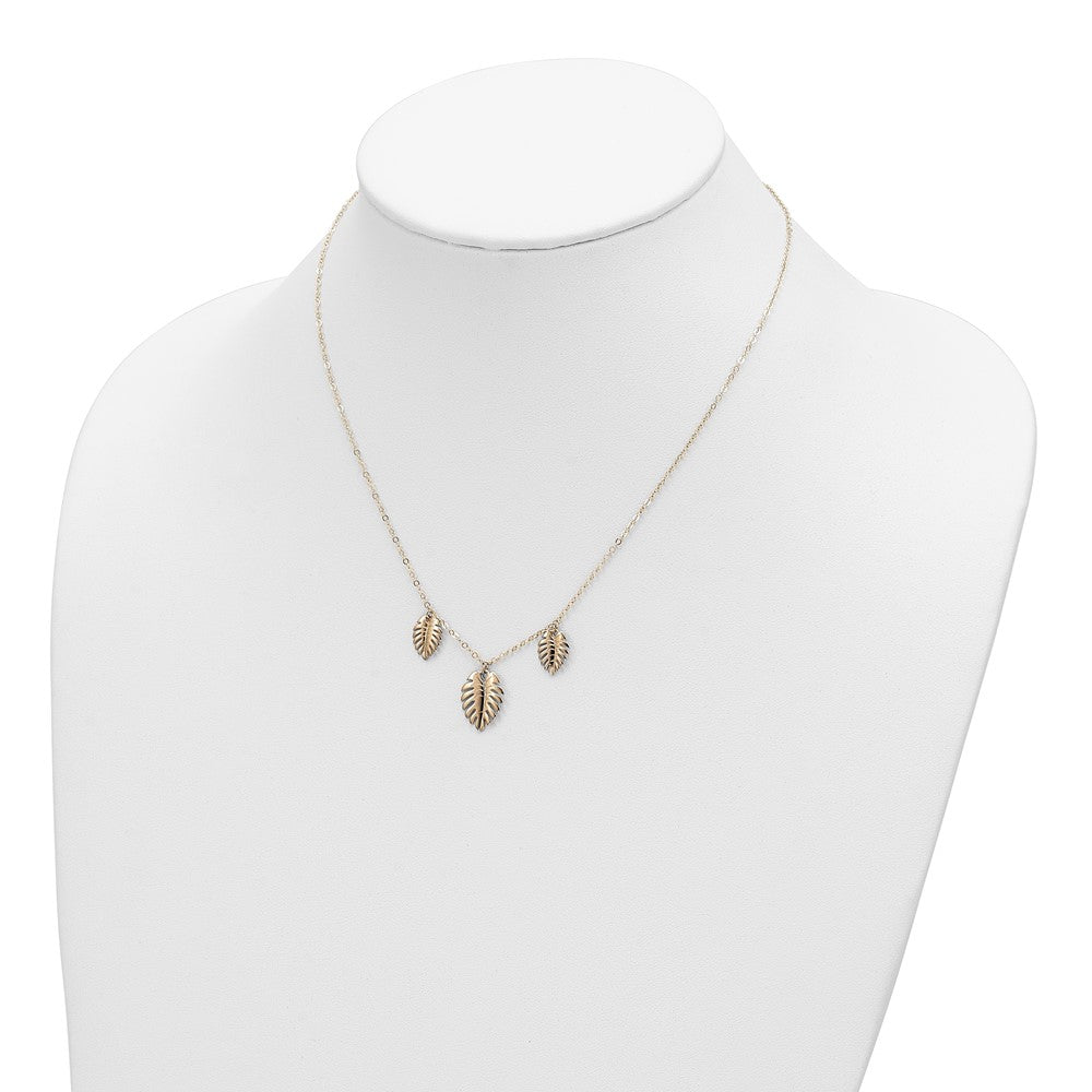 14K Yellow Gold Polished Dangle Palm Leaves Necklace