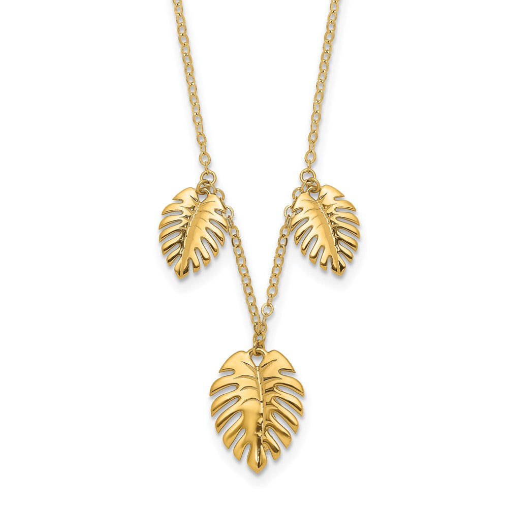 14K Yellow Gold Polished Dangle Palm Leaves Necklace