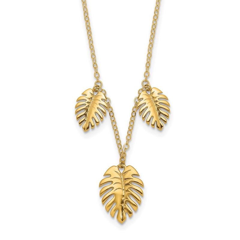 14K Yellow Gold Polished Dangle Palm Leaves Necklace