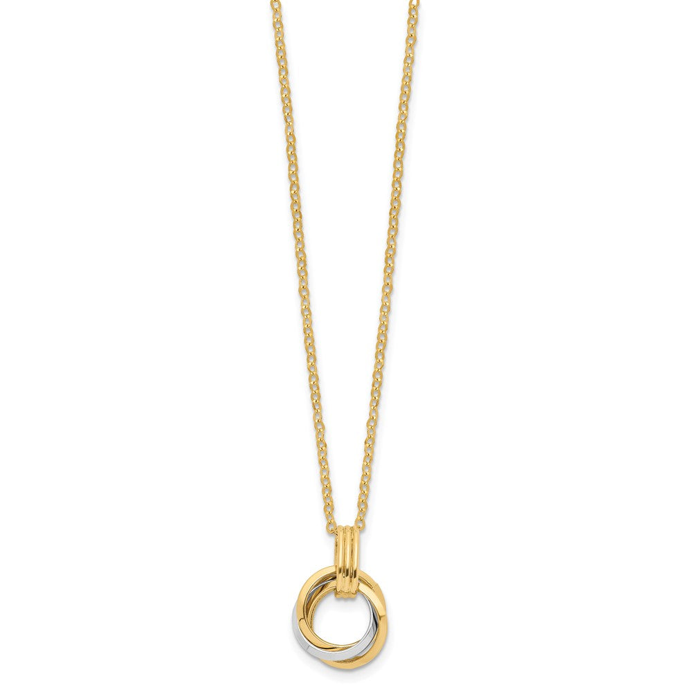 14K Two-Tone Polished Intertwined Circles W/ .25 Inch Ext Necklace