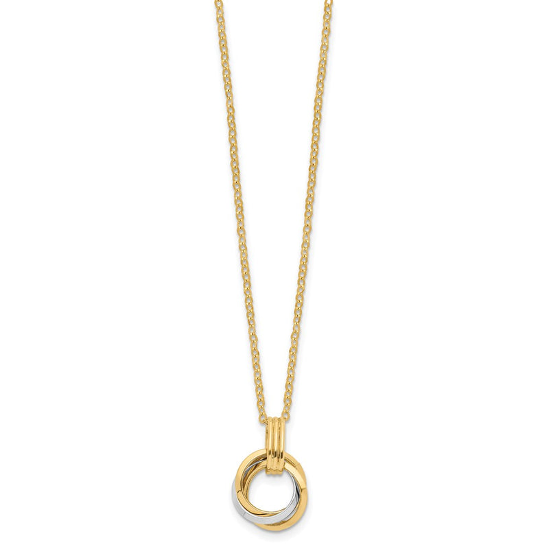 14K Two-Tone Polished Intertwined Circles W/ .25 Inch Ext Necklace