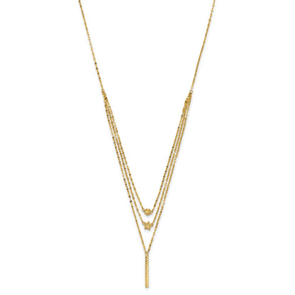 14K Yellow Gold Three Layer D/C Bead/Star/Bar Necklace