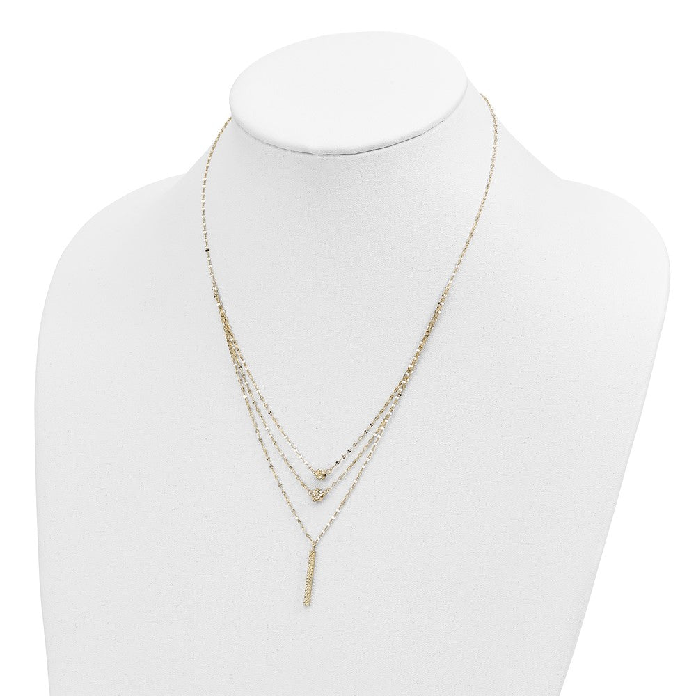14K Yellow Gold Three Layer D/C Bead/Star/Bar Necklace