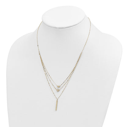14K Yellow Gold Three Layer D/C Bead/Star/Bar Necklace