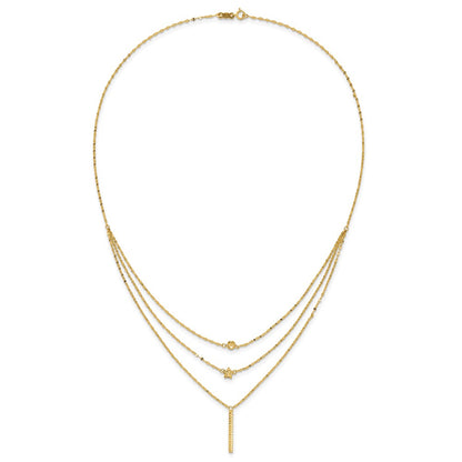14K Yellow Gold Three Layer D/C Bead/Star/Bar Necklace