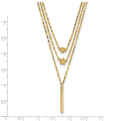 14K Yellow Gold Three Layer D/C Bead/Star/Bar Necklace