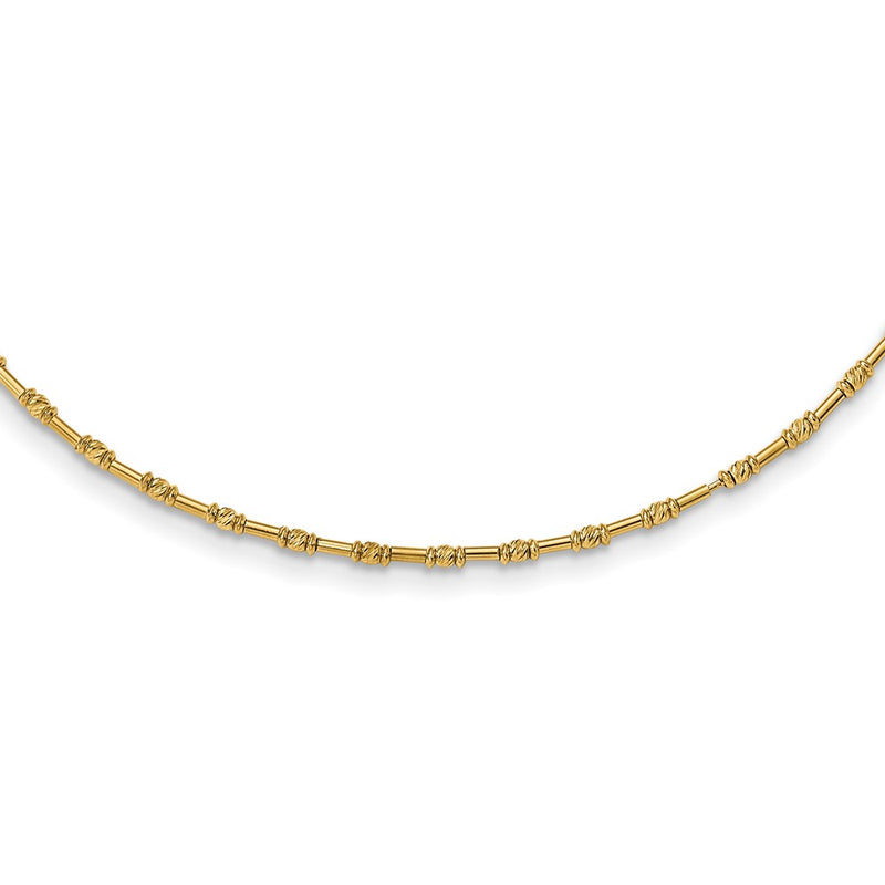 14K Yellow Gold Polished And D/C Fancy Beaded 17In Necklace