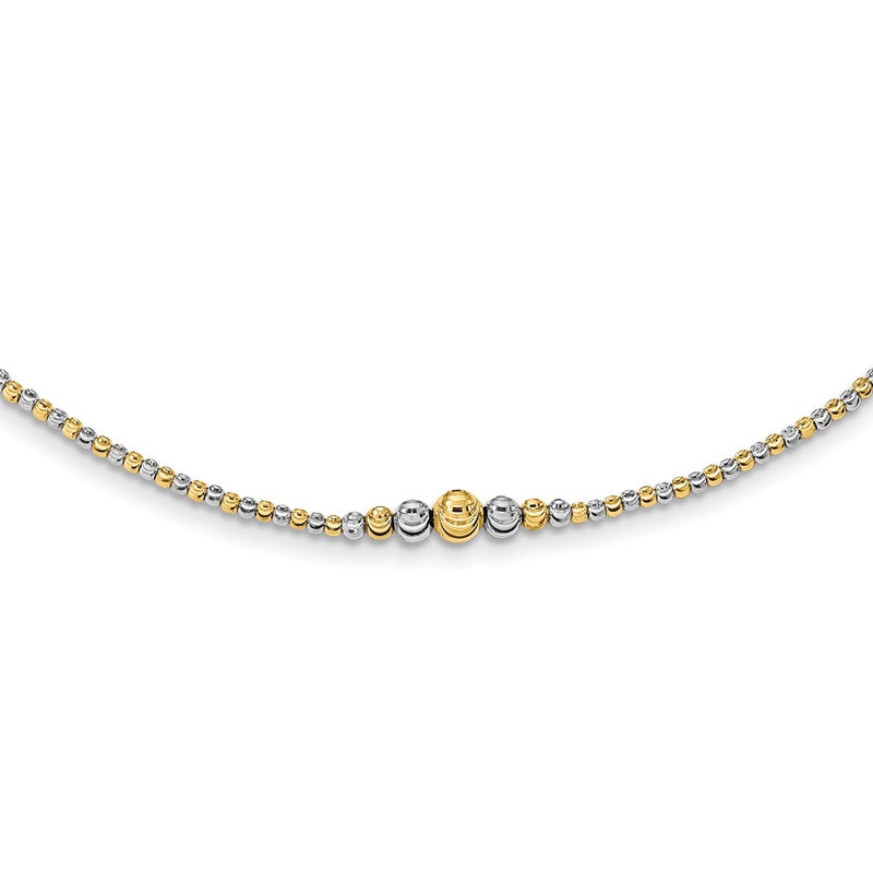 14K Two-Tone Polished D/C Beaded 17In Necklace