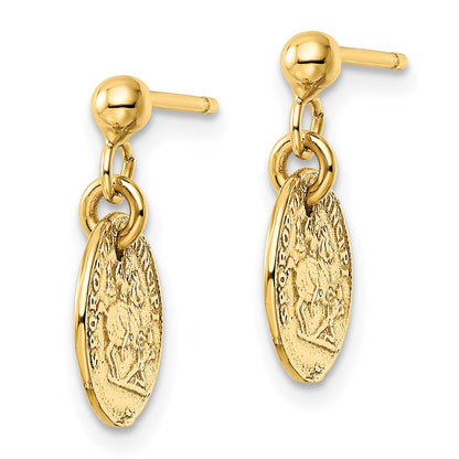 14K Yellow Gold Polished Coins Post Dangle Earrings