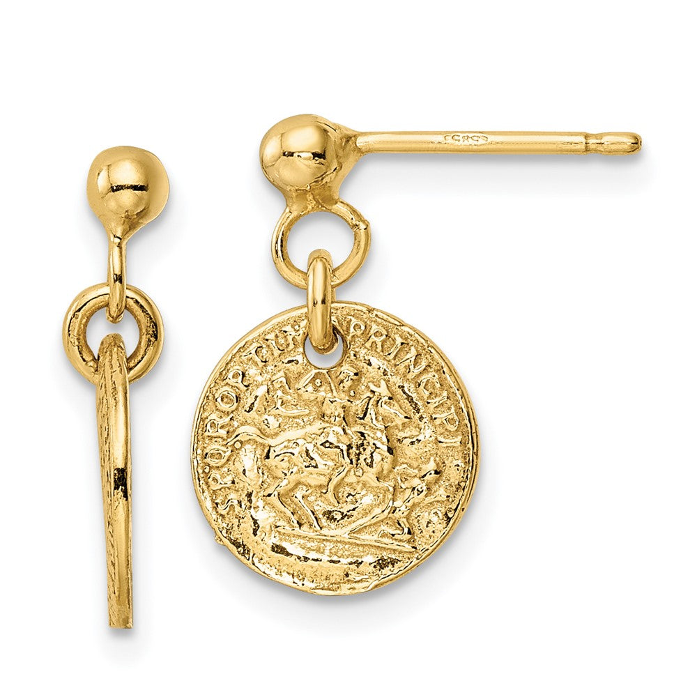 14K Yellow Gold Polished Coins Post Dangle Earrings