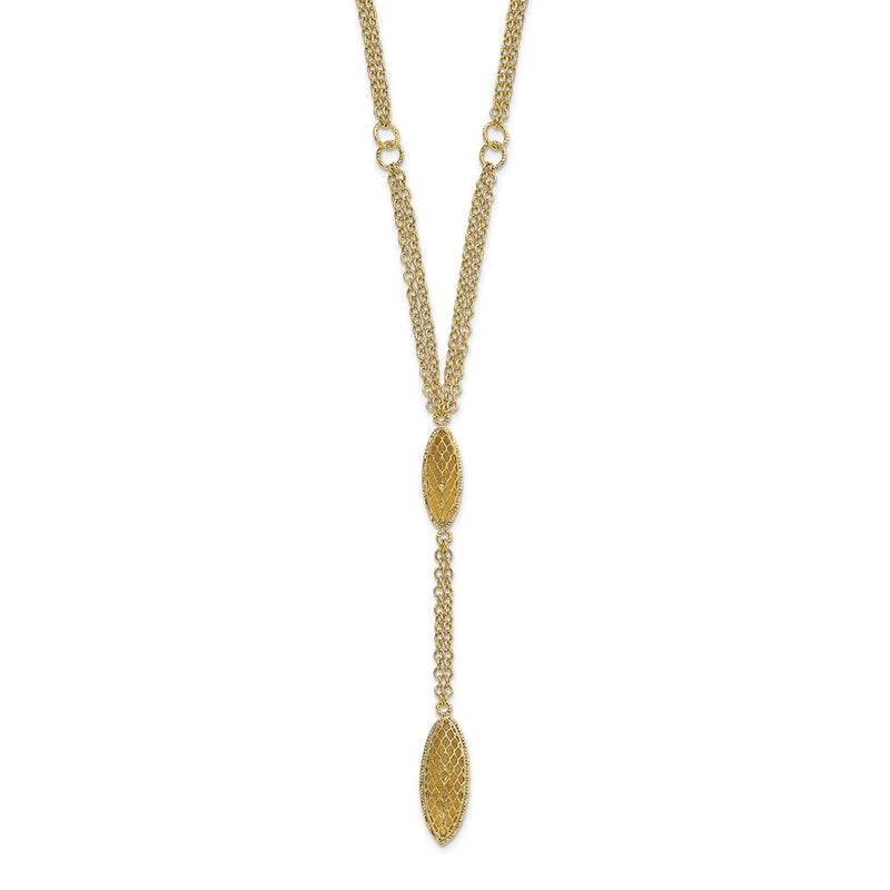 14K Yellow Gold Fancy Y Diamond-Cut Drop W/1In Ext. Necklace