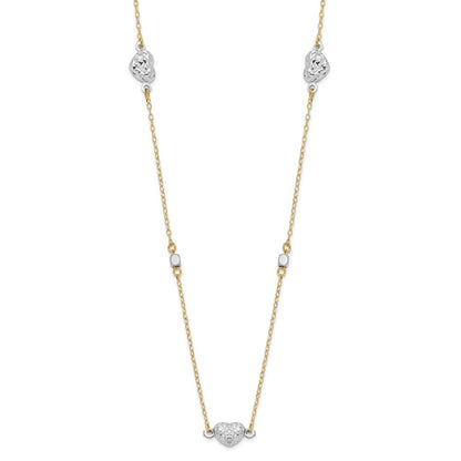 14K Two-Tone Two Tone Polished D/C Hearts Necklace