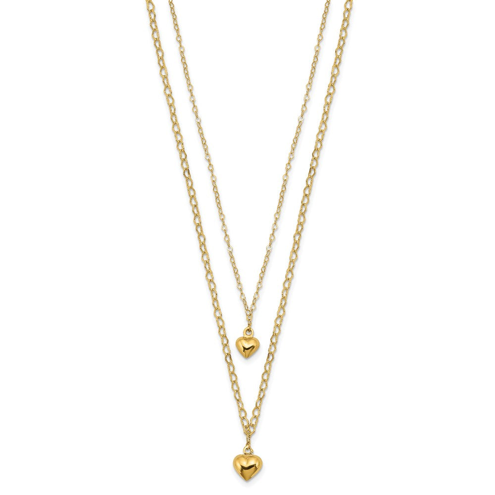 14K Yellow Gold Double Layer Heart Link Polished Hearts 2 In Ext. Necklace