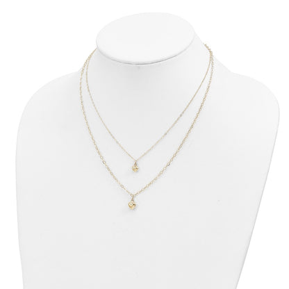 14K Yellow Gold Double Layer Heart Link Polished Hearts 2 In Ext. Necklace