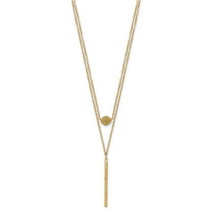 14K Yellow Gold Double Layer Hollow Bead D/C Bar 2 In Necklace