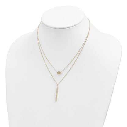 14K Yellow Gold Double Layer Hollow Bead D/C Bar 2 In Necklace
