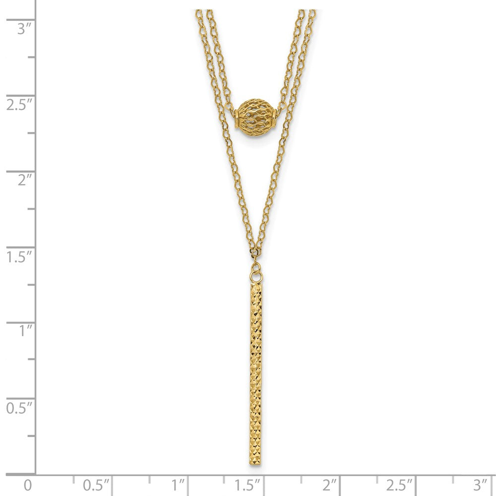 14K Yellow Gold Double Layer Hollow Bead D/C Bar 2 In Necklace