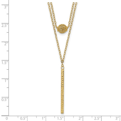 14K Yellow Gold Double Layer Hollow Bead D/C Bar 2 In Necklace