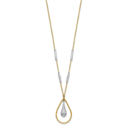 14K Two-Tone Polished & D/C Teardrop Necklace