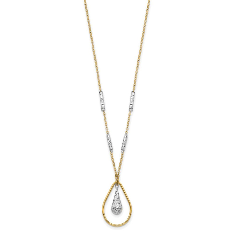 14K Two-Tone Polished & D/C Teardrop Necklace