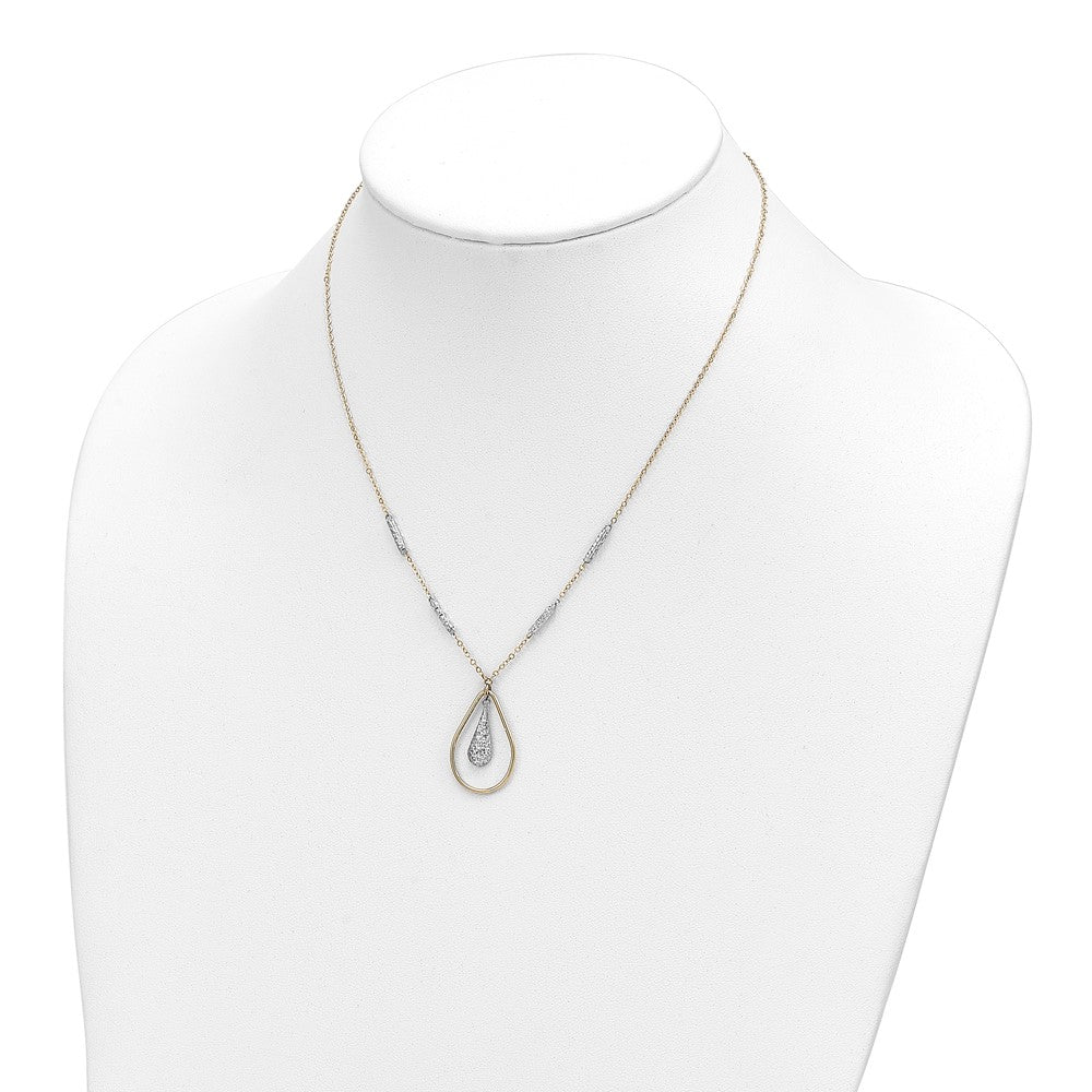 14K Two-Tone Polished & D/C Teardrop Necklace