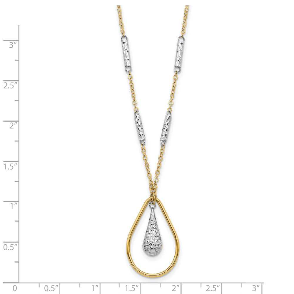 14K Two-Tone Polished & D/C Teardrop Necklace