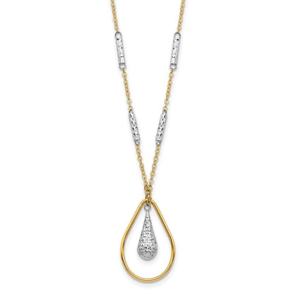 14K Two-Tone Polished & D/C Teardrop Necklace