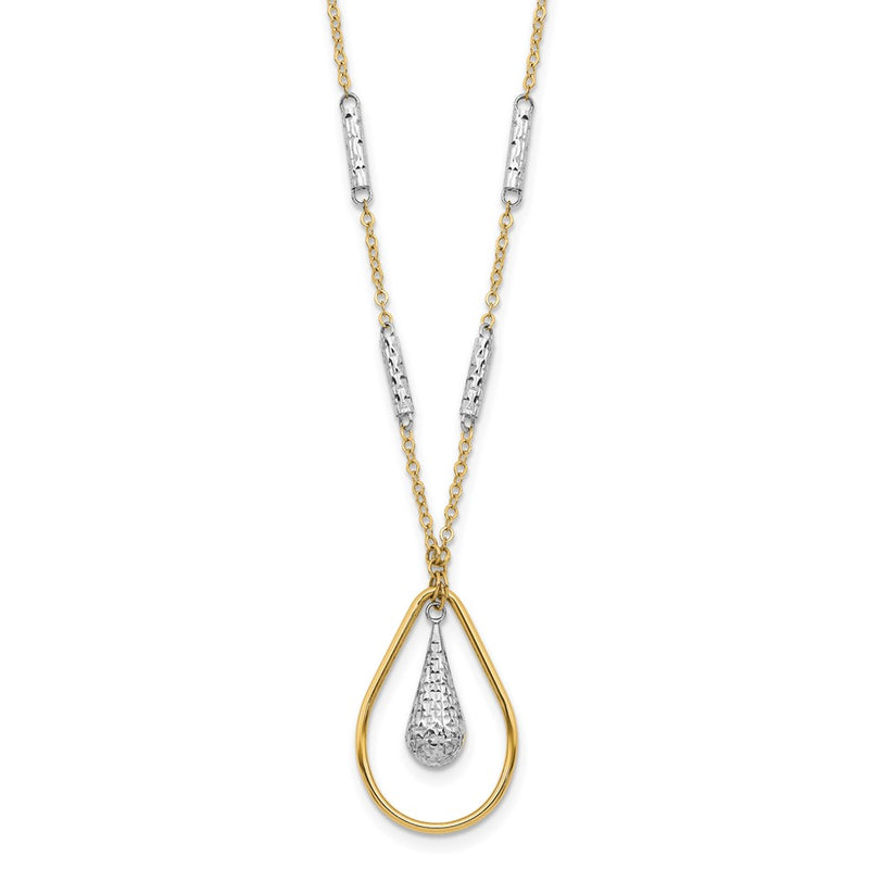 14K Two-Tone Polished & D/C Teardrop Necklace