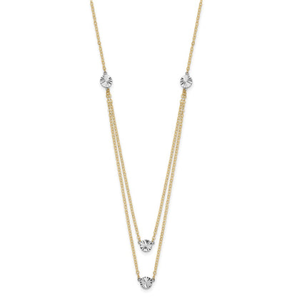 14K Two-Tone Polished & D/C Discs Double Necklace