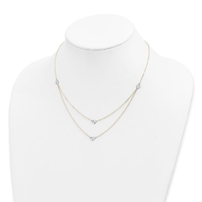 14K Two-Tone Polished & D/C Discs Double Necklace