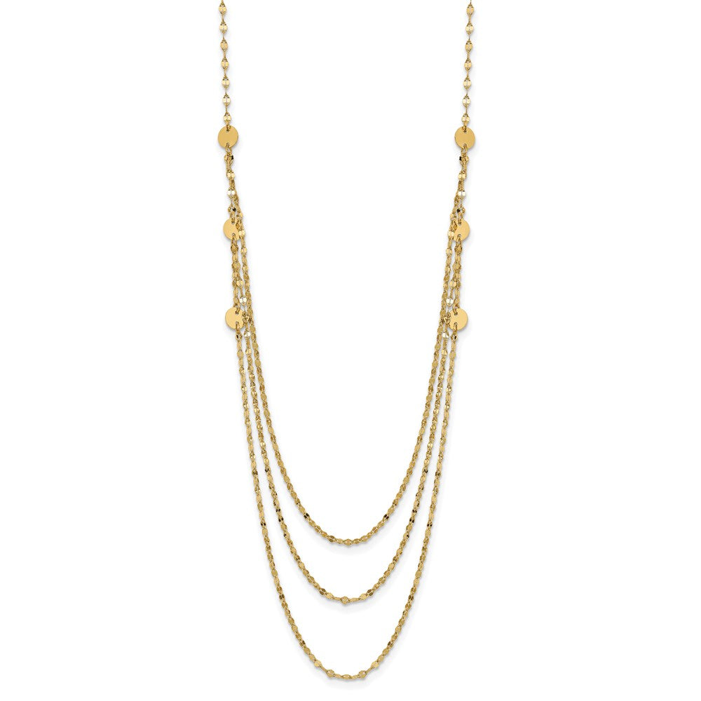 14K Yellow Gold Triple Layer Polished Circles Fancy Necklace