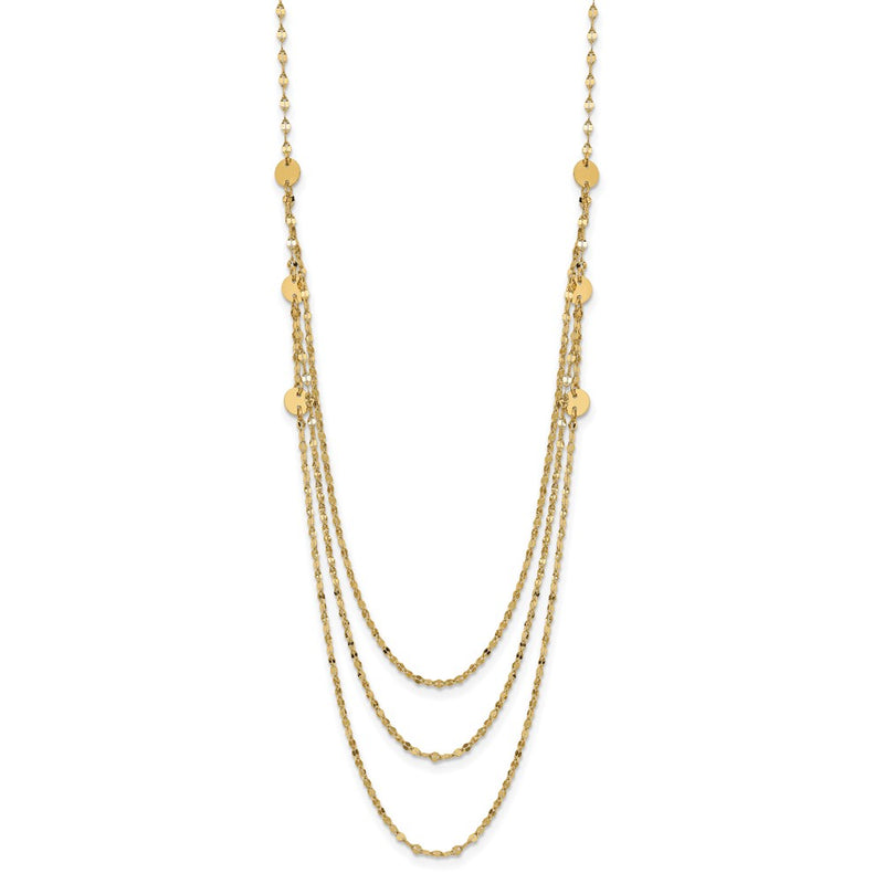 14K Yellow Gold Triple Layer Polished Circles Fancy Necklace