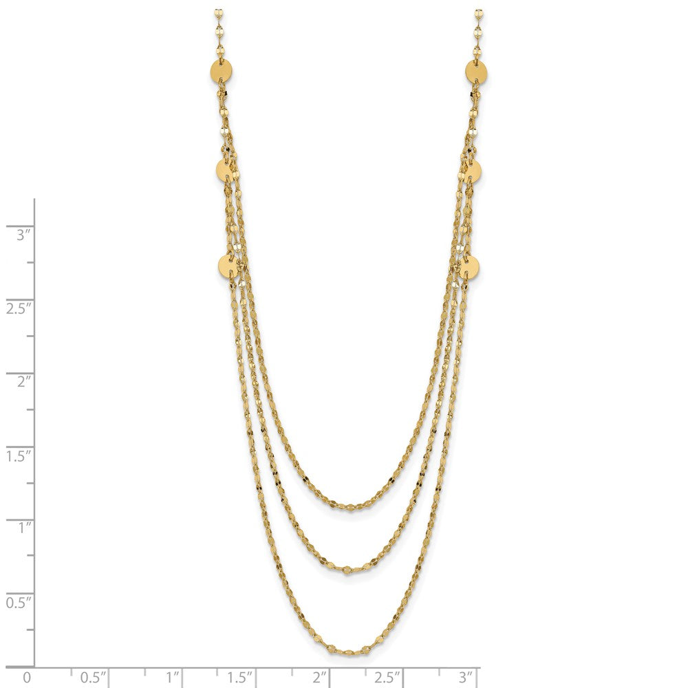 14K Yellow Gold Triple Layer Polished Circles Fancy Necklace