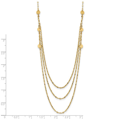 14K Yellow Gold Triple Layer Polished Circles Fancy Necklace