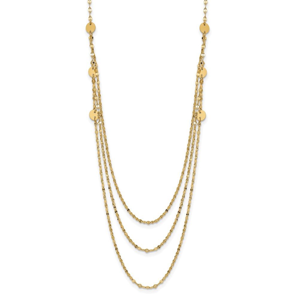 14K Yellow Gold Triple Layer Polished Circles Fancy Necklace