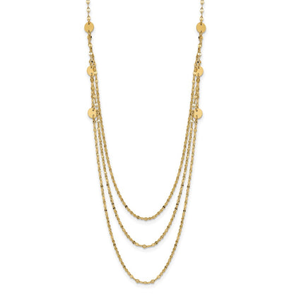 14K Yellow Gold Triple Layer Polished Circles Fancy Necklace