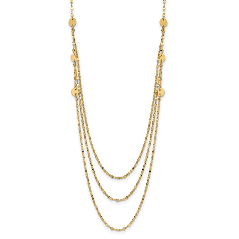 14K Yellow Gold Triple Layer Polished Circles Fancy Necklace