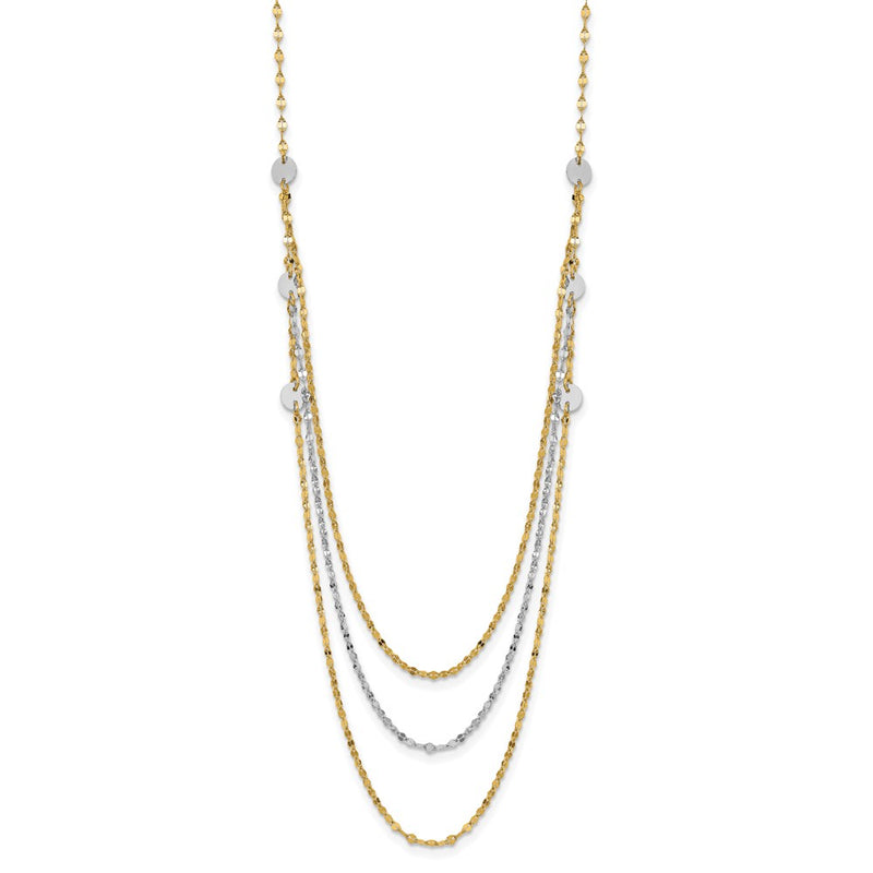 14K Two-Tone Triple Layer Polished Circles Fancy Necklace