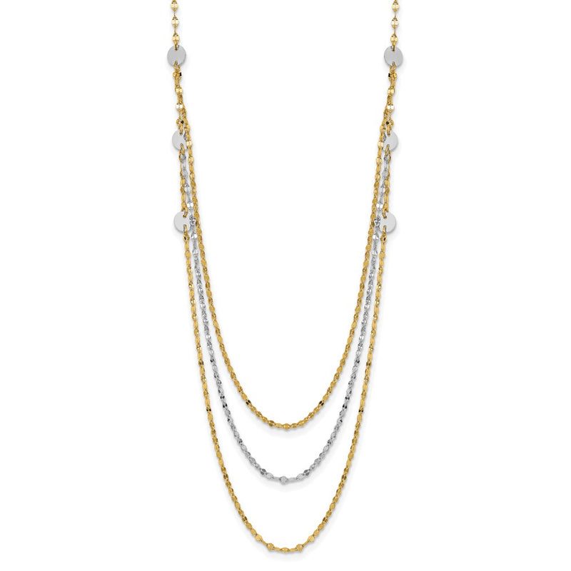 14K Two-Tone Triple Layer Polished Circles Fancy Necklace