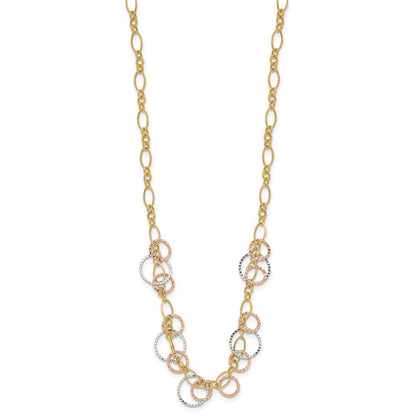 14K Tri-Color Polished Dangle Rings W/2 In Ext. Necklace