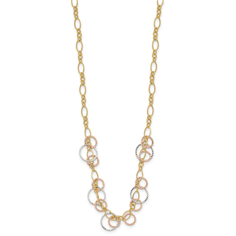 14K Tri-Color Polished Dangle Rings W/2 In Ext. Necklace