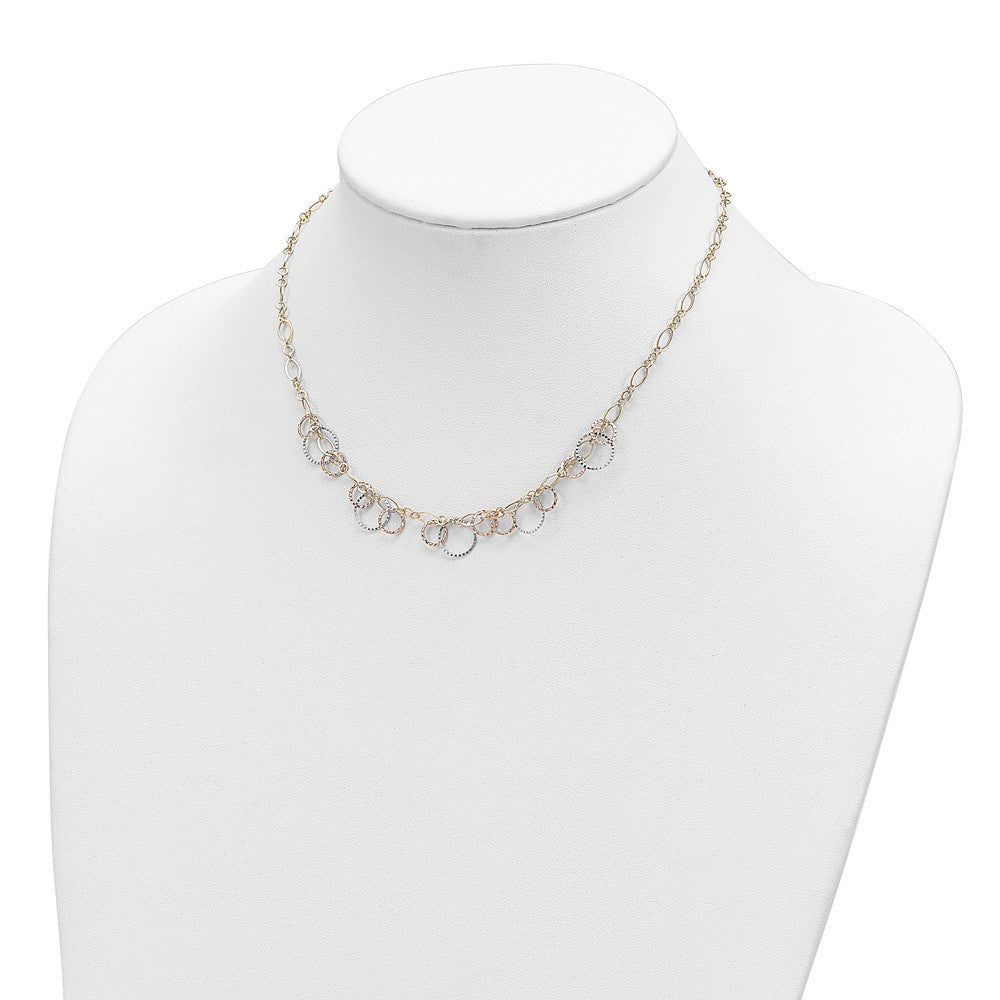 14K Tri-Color Polished Dangle Rings W/2 In Ext. Necklace