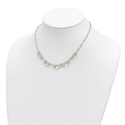 14K Tri-Color Polished Dangle Rings W/2 In Ext. Necklace
